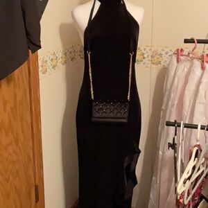 Aigeman Dress Velvet Look w/Velvet Look Crossbody tri fold Clutch, Gold Hardware